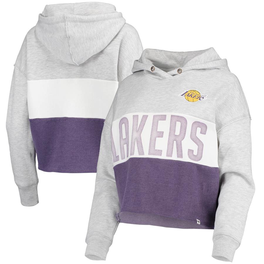 Los Angeles Lakers '47 Women's Lizzy Cutoff Pullover Hoodie - Heathered Gray
