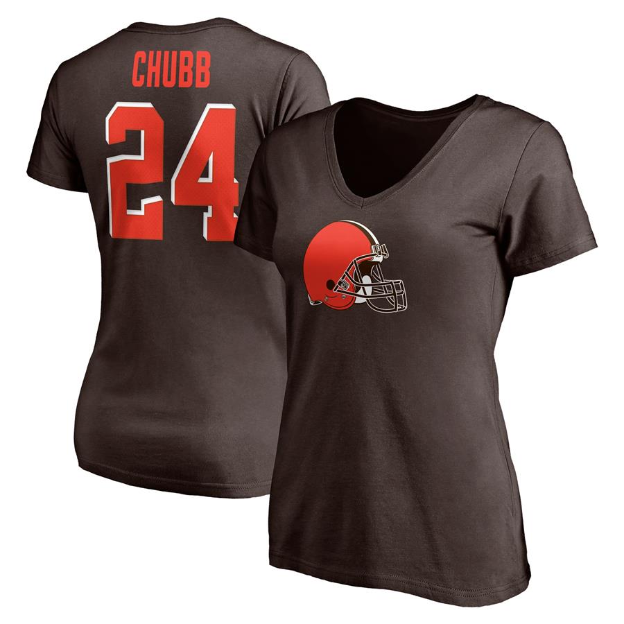Nick Chubb Cleveland Browns Fanatics Branded Women's Player Icon Name & Number V-Neck T-Shirt - Brown