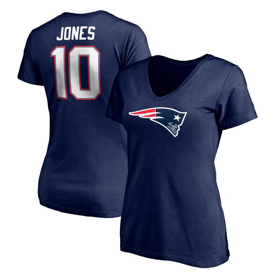 Mac Jones New England Patriots Fanatics Branded Women's Logo Player Icon Name & Number V-Neck T-Shirt - Navy