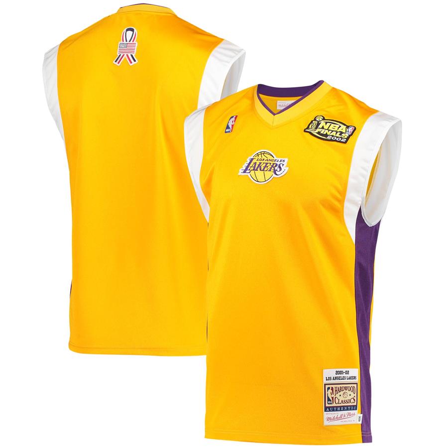 Los Angeles Lakers Mitchell & Ness 2002 NBA Finals Hardwood Classics On-Court Authentic Sleeveless Shooting Shirt - Gold