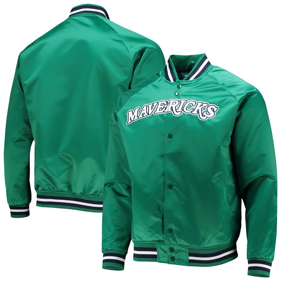 Dallas Mavericks Mitchell & Ness Throwback Hardwood Classics Satin Full-Snap Raglan Jacket - Green
