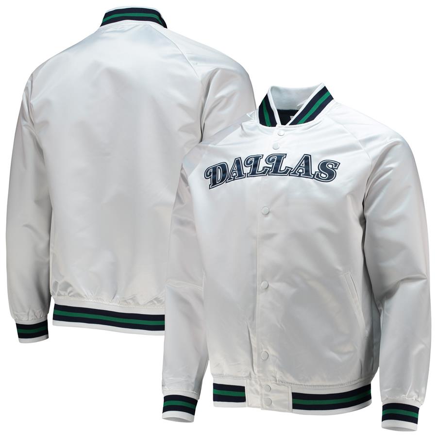 Dallas Mavericks Mitchell & Ness Throwback Hardwood Classics Satin Full-Snap Raglan Jacket - White