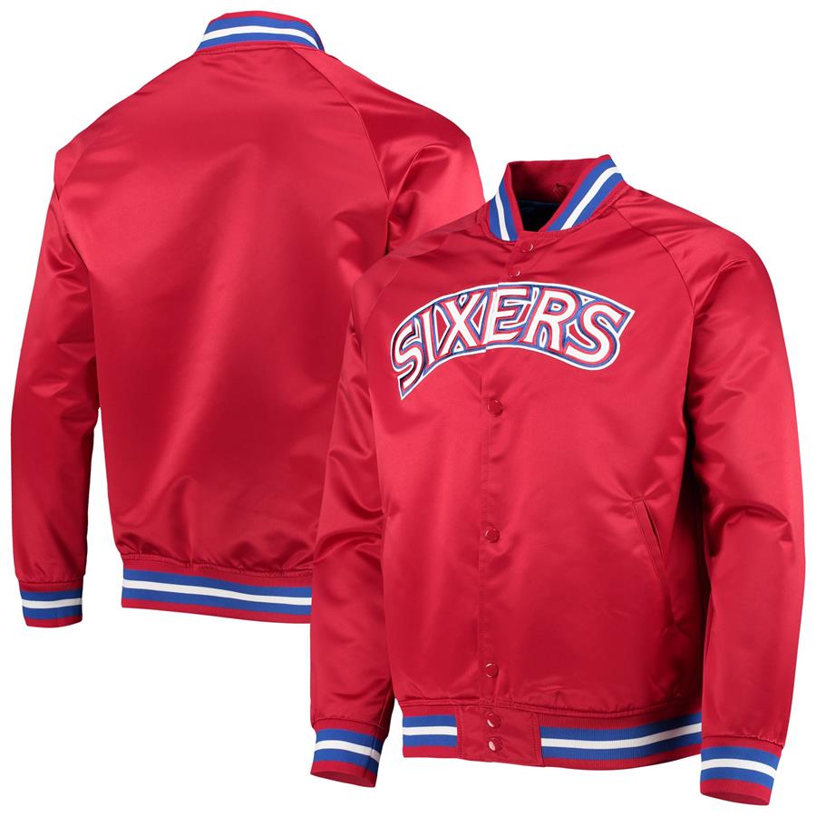 Philadelphia 76ers Mitchell & Ness Throwback Hardwood Classics Satin Full-Snap Raglan Jacket - Red