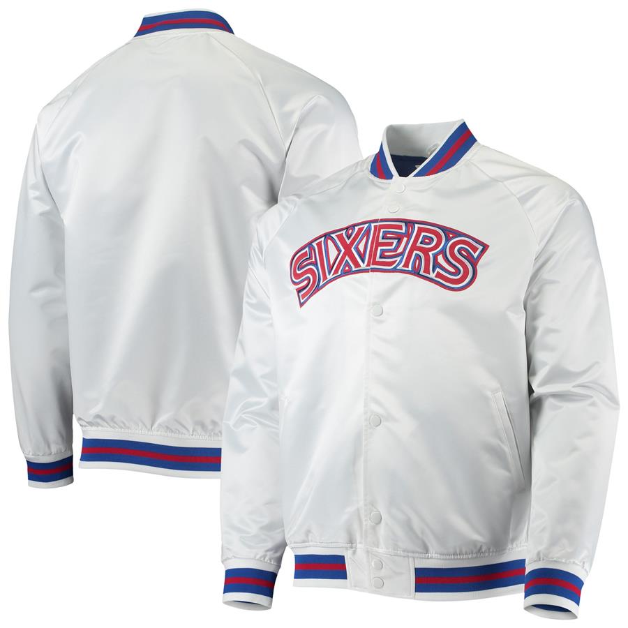 Philadelphia 76ers Mitchell & Ness Hardwood Classics Satin Full-Snap Raglan Jacket - White