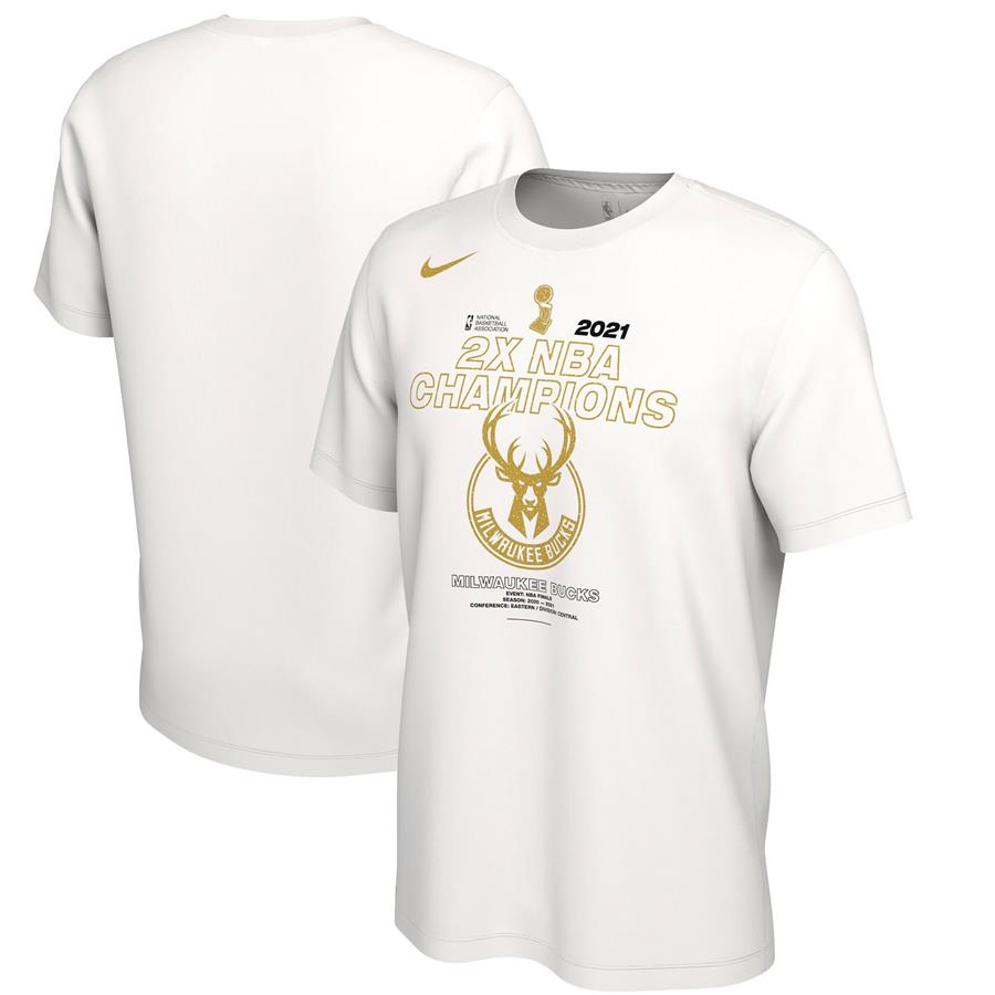 Milwaukee Bucks Nike 2021 NBA Finals Champions Trophy Ring Banner Ceremony T-Shirt - White