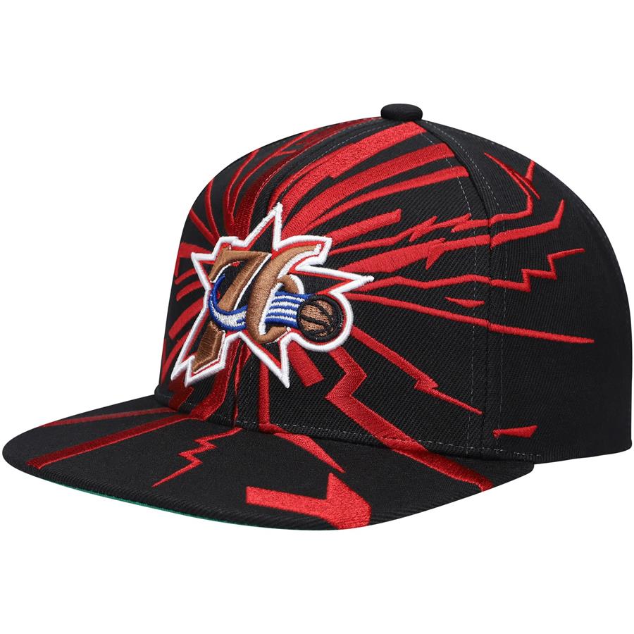 Philadelphia 76ers Mitchell & Ness Hardwood Classics Earthquake Snapback Hat - Black