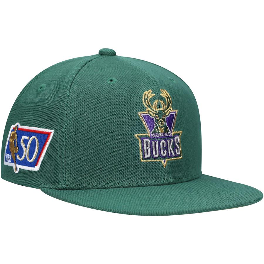 Milwaukee Bucks Mitchell & Ness 50th Anniversary Snapback Hat - Green