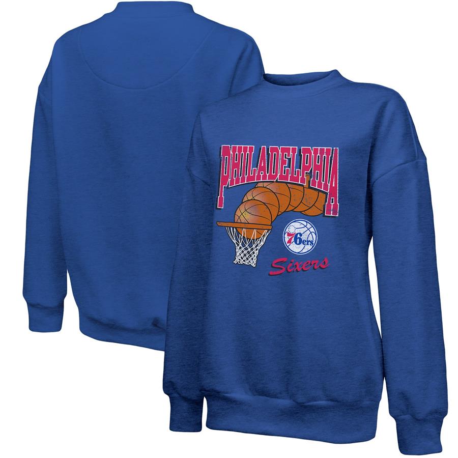 Philadelphia 76ers Majestic Threads Women's Bank Shot Pullover Tri-Blend Sweatshirt - Royal
