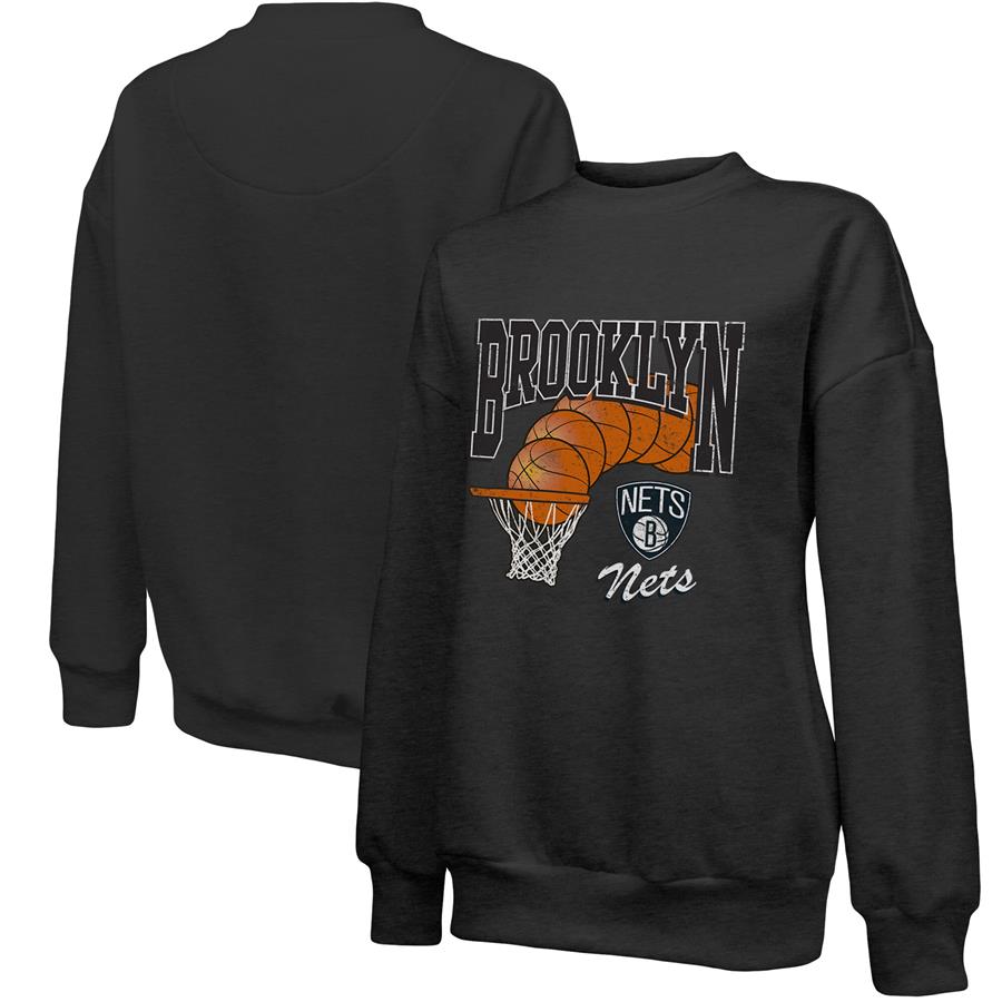 Brooklyn Nets Majestic Threads Women's Bank Shot Pullover Tri-Blend Sweatshirt - Black