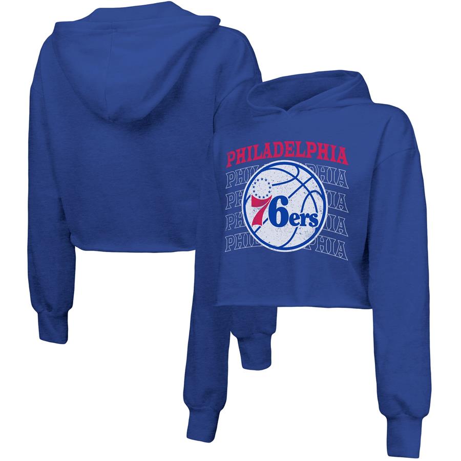 Philadelphia 76ers Majestic Threads Women's Repeat Cropped Tri-Blend Pullover Hoodie - Royal