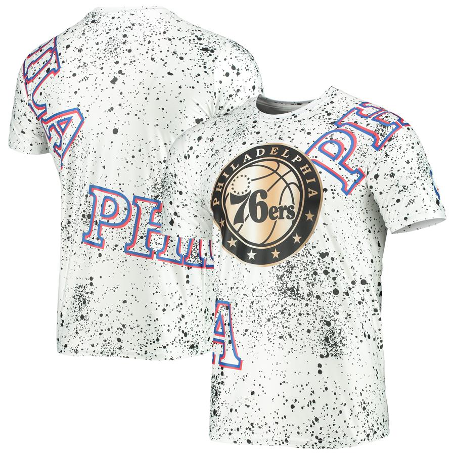 Philadelphia 76ers Gold Foil Splatter Print T-Shirt - White