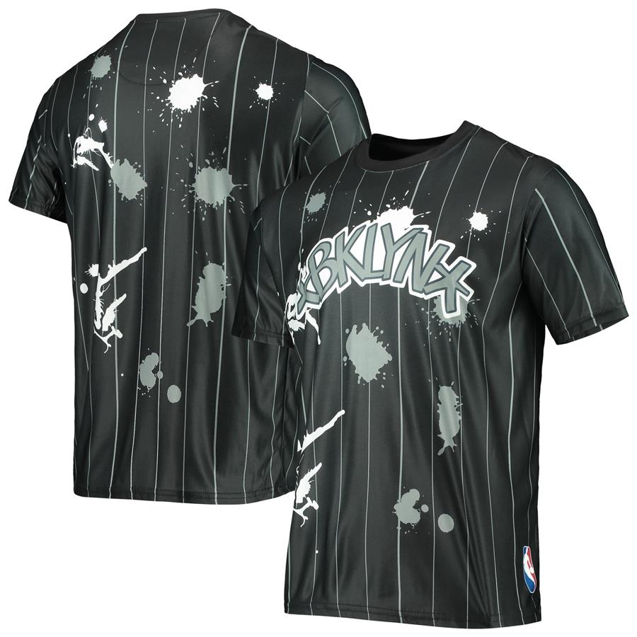 Brooklyn Nets Striped Splatter T-Shirt - Black