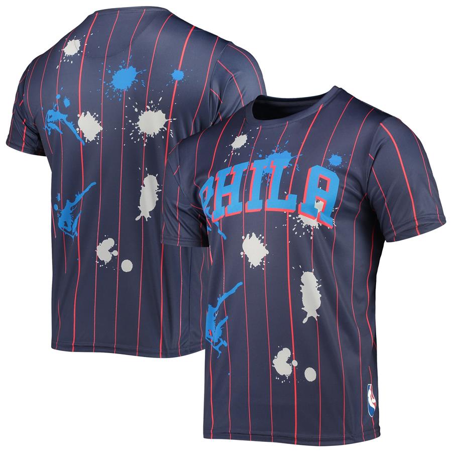 Philadelphia 76ers Striped Splatter T-Shirt - Navy