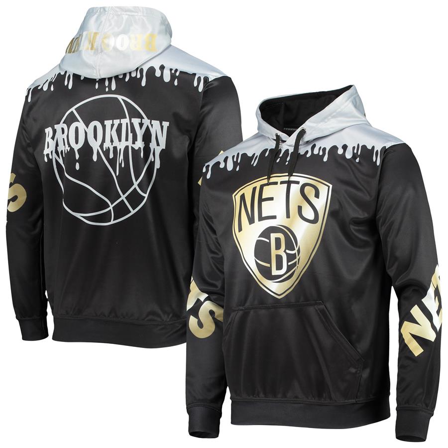 Brooklyn Nets Texture Ombre Gold Foil Pullover Hoodie - Black