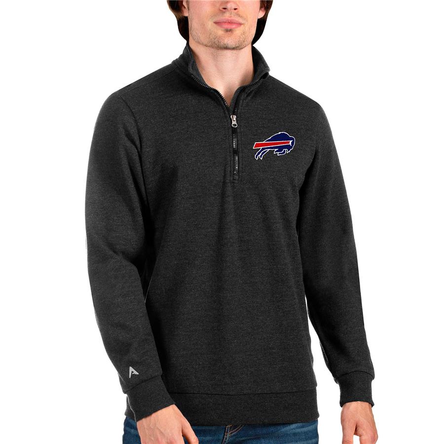 Buffalo Bills Antigua Action Quarter-Zip Pullover Sweatshirt - Heathered Black
