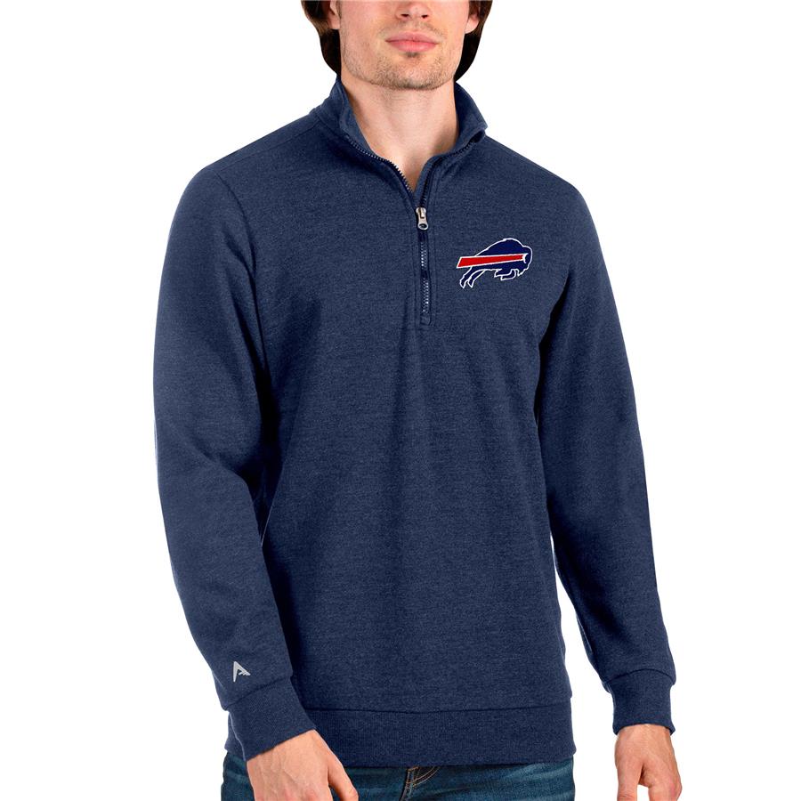 Buffalo Bills Antigua Action Quarter-Zip Pullover Sweatshirt - Heathered Navy