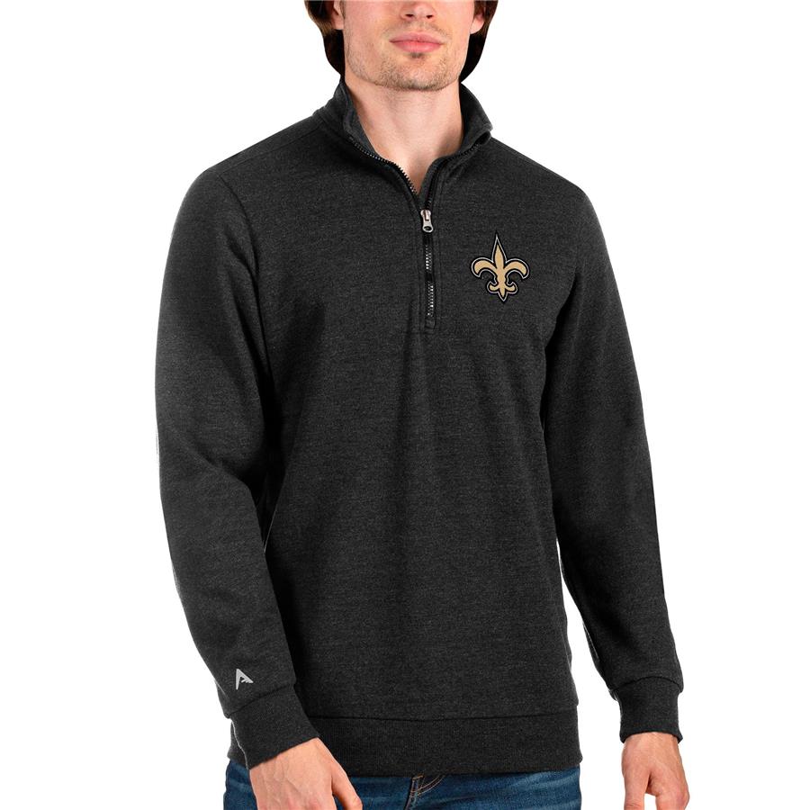 New Orleans Saints Antigua Action Quarter-Zip Pullover Sweatshirt - Heathered Black