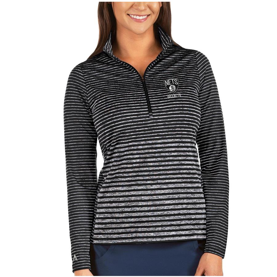 Brooklyn Nets Antigua Women's Pace Half-Zip Pullover Jacket - Heathered Black