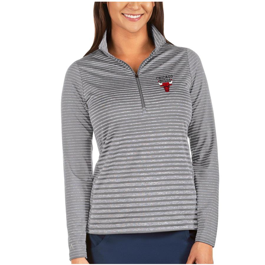 Chicago Bulls Antigua Women's Pace Half-Zip Pullover Jacket - Heathered Charcoal