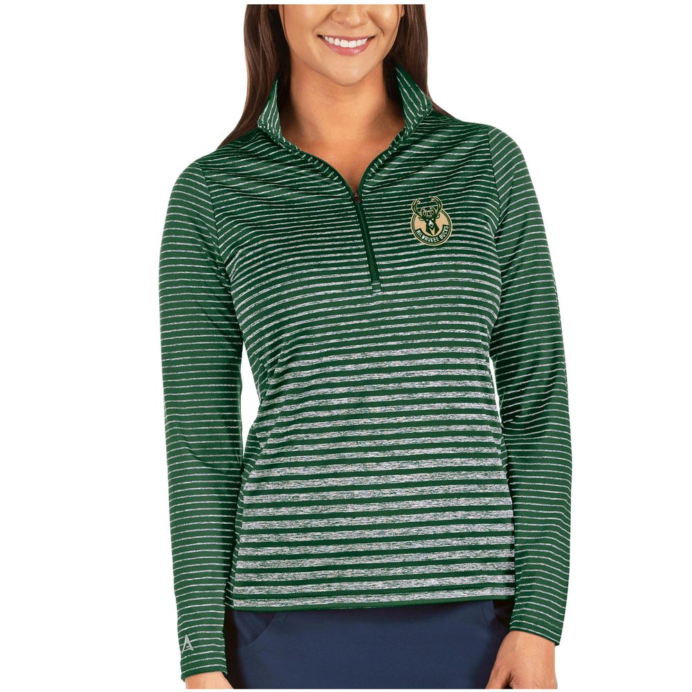 Milwaukee Bucks Antigua Women's Pace Half-Zip Pullover Jacket - Heathered Hunter Green