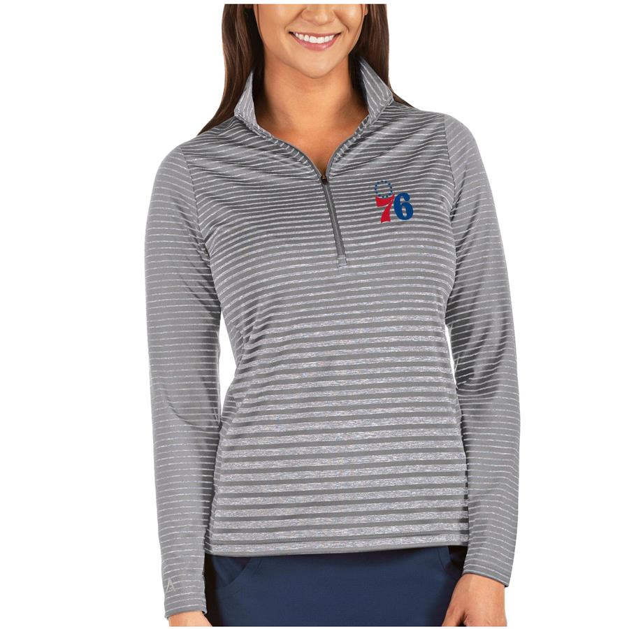 Philadelphia 76ers Antigua Women's Pace Half-Zip Pullover Jacket - Heathered Charcoal