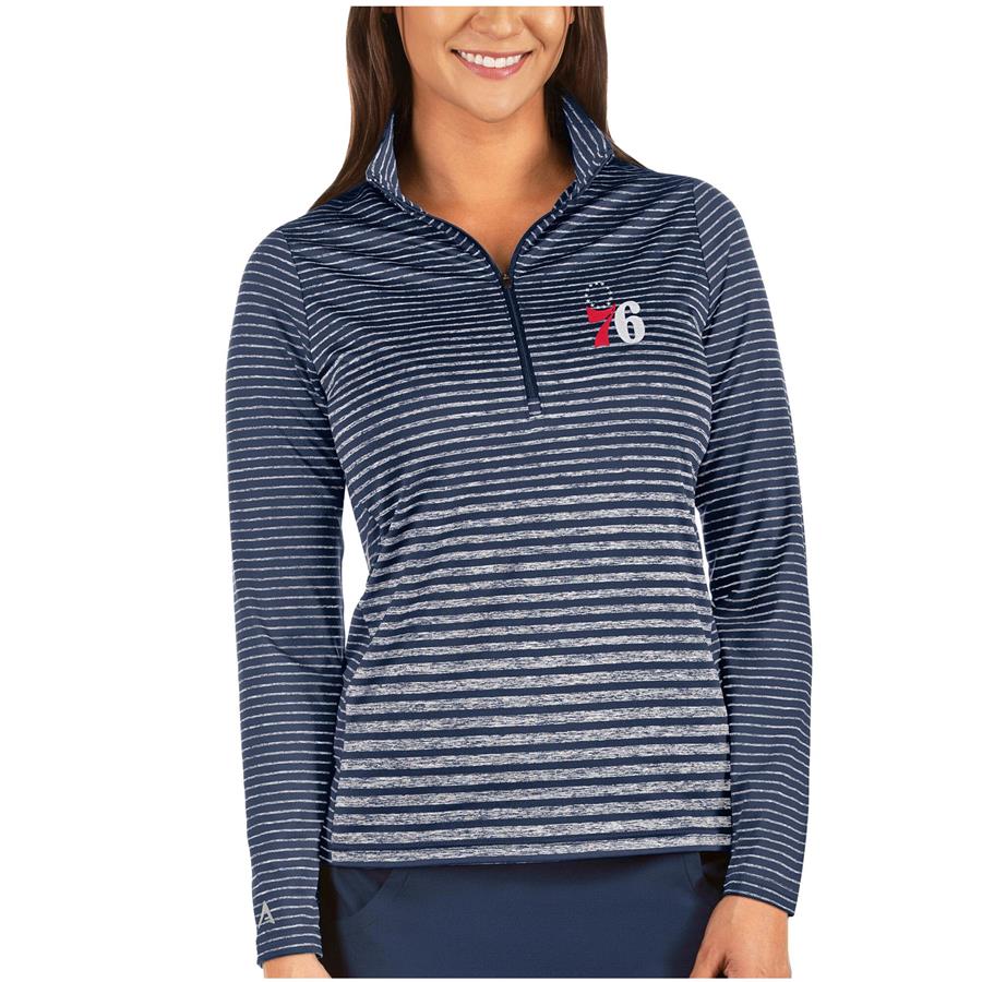 Philadelphia 76ers Antigua Women's Pace Half-Zip Pullover Jacket - Heathered Navy