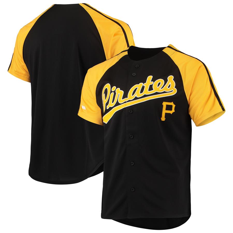 Pittsburgh Pirates Stitches Button-Down Raglan Replica Jersey - Black