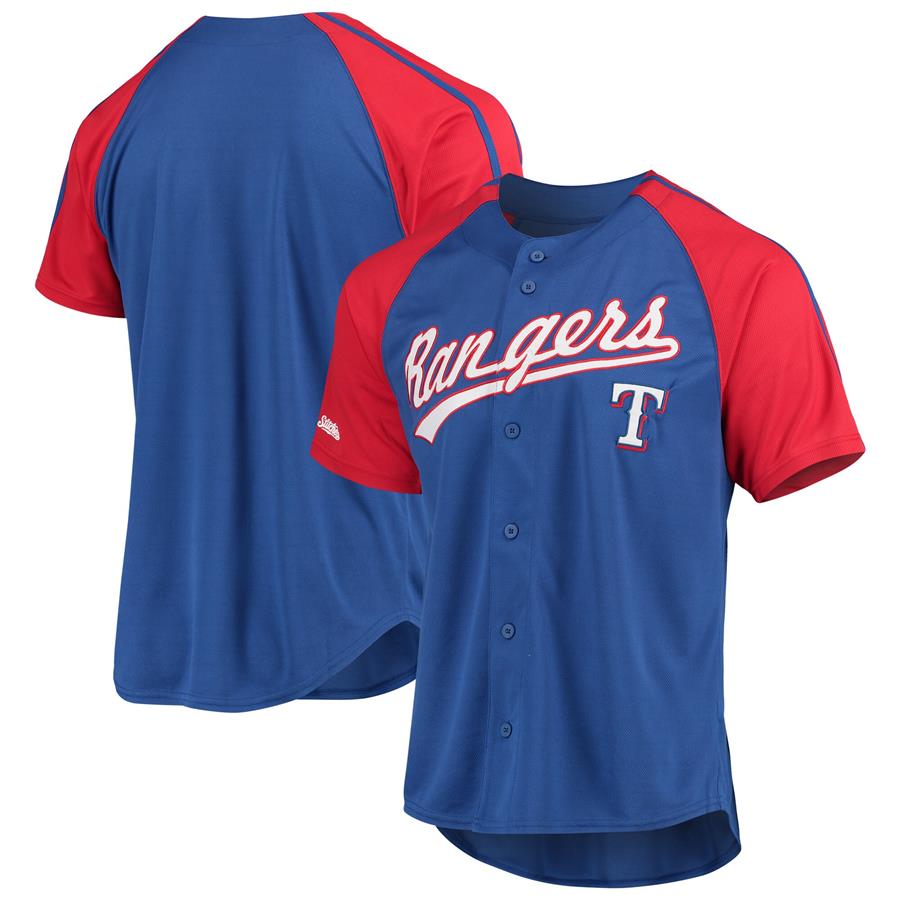 Texas Rangers Stitches Button-Down Raglan Replica Jersey - Royal