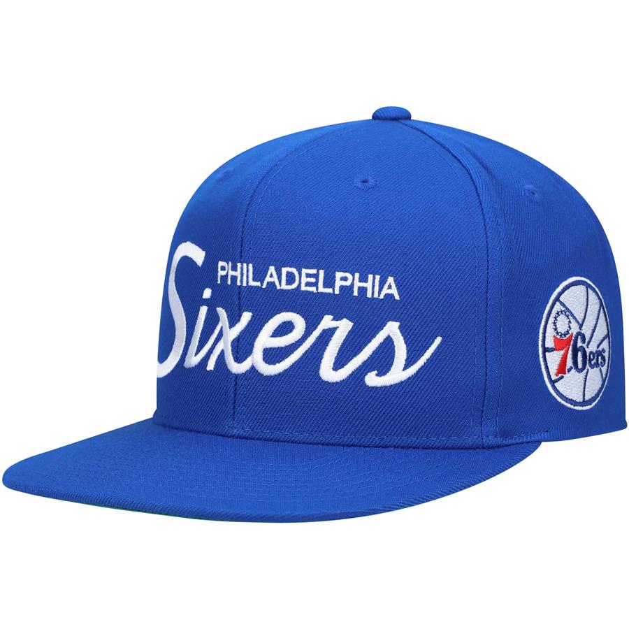 Philadelphia 76ers Mitchell & Ness Hardwood Classics Vintage Script Snapback Hat - Royal