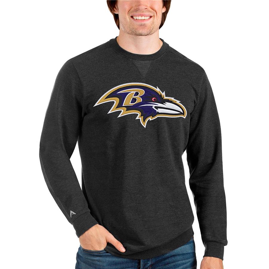 Baltimore Ravens Antigua Team Reward Crewneck Pullover Sweatshirt - Heathered Black