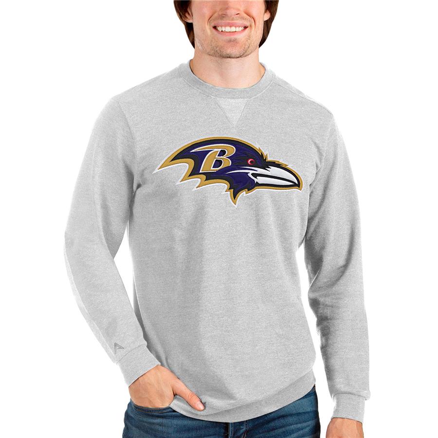 Baltimore Ravens Antigua Team Reward Crewneck Pullover Sweatshirt - Heathered Gray