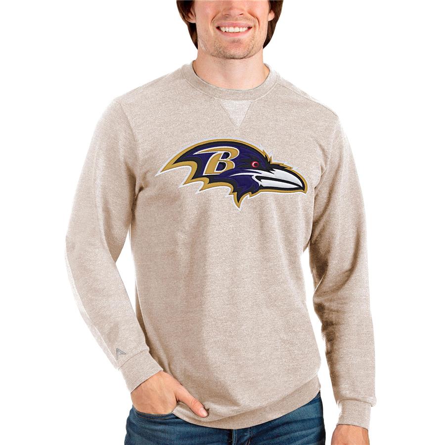 Baltimore Ravens Antigua Team Reward Crewneck Pullover Sweatshirt - Oatmeal