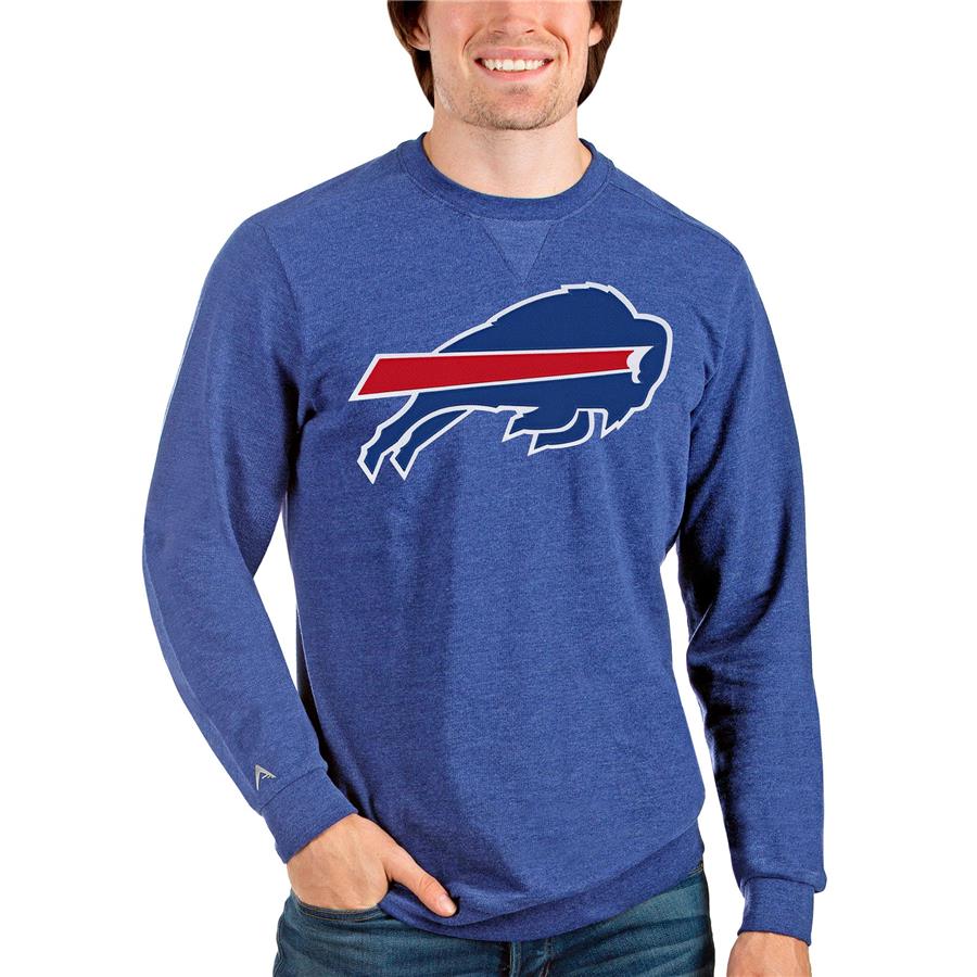 Buffalo Bills Antigua Team Reward Crewneck Pullover Sweatshirt - Heathered Royal