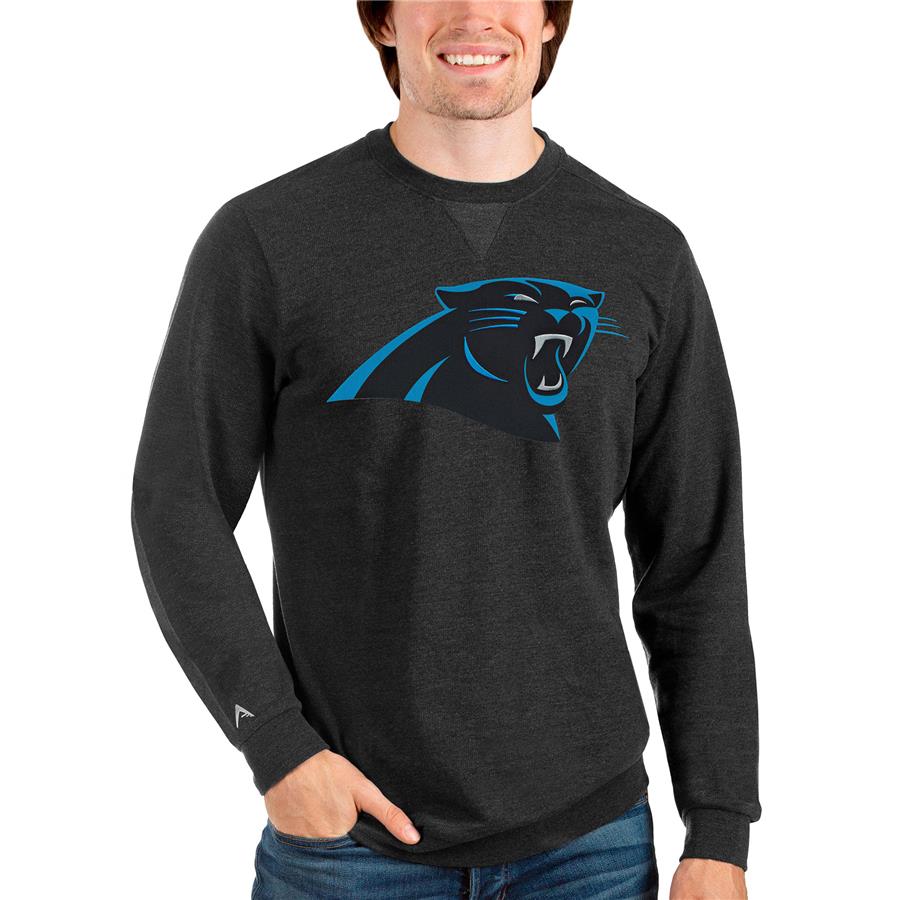 Carolina Panthers Antigua Team Reward Crewneck Pullover Sweatshirt - Heathered Black