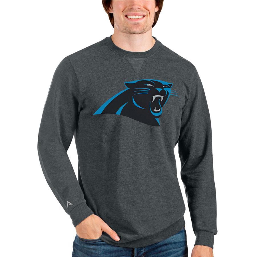 Carolina Panthers Antigua Team Reward Crewneck Pullover Sweatshirt - Heathered Charcoal