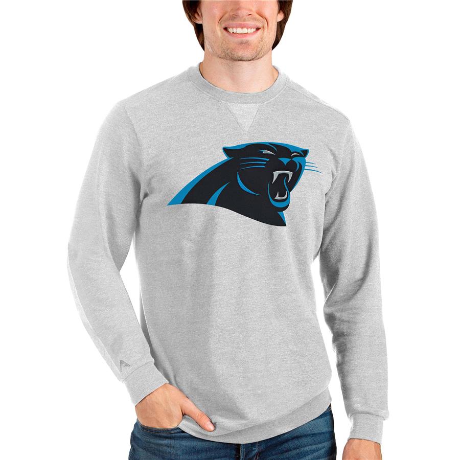 Carolina Panthers Antigua Team Reward Crewneck Pullover Sweatshirt - Heathered Gray