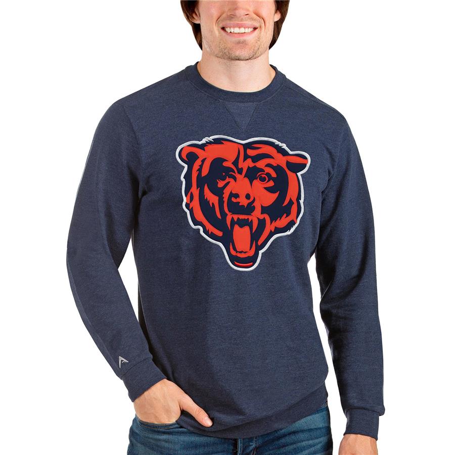 Chicago Bears Antigua Team Reward Crewneck Pullover Sweatshirt - Heathered Navy