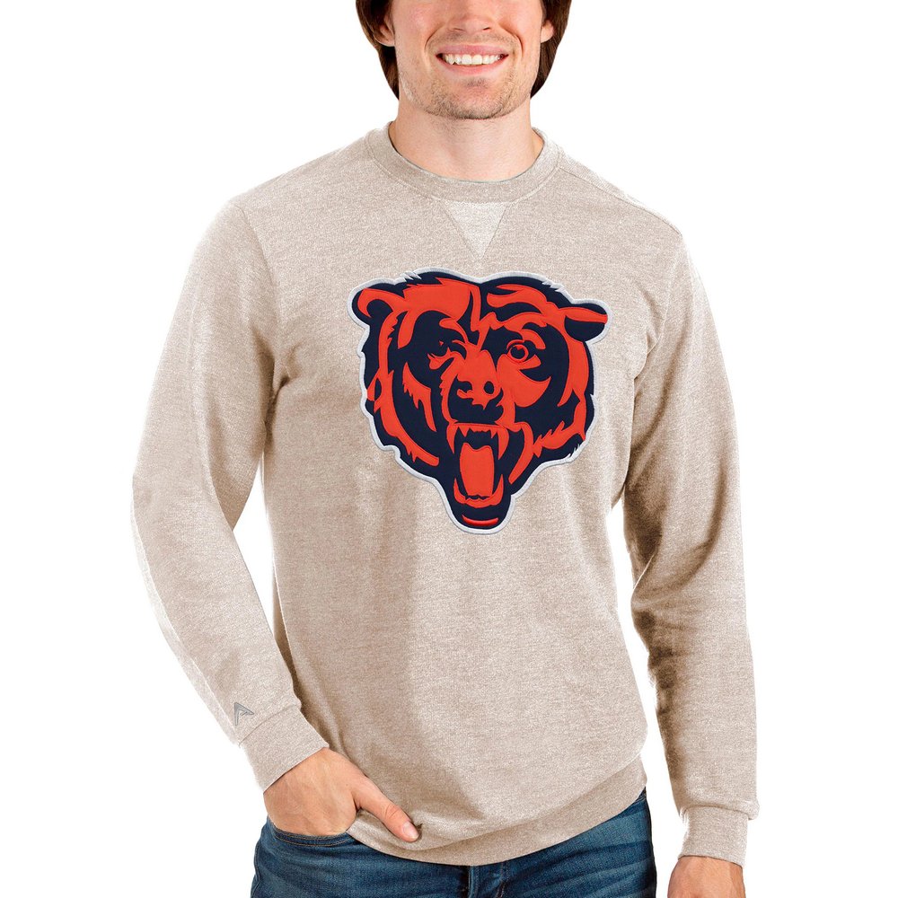Chicago Bears Antigua Team Reward Crewneck Pullover Sweatshirt - Oatmeal