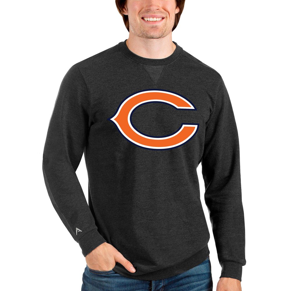 Chicago Bears Antigua Team Reward Crewneck Pullover Sweatshirt - Heathered Black
