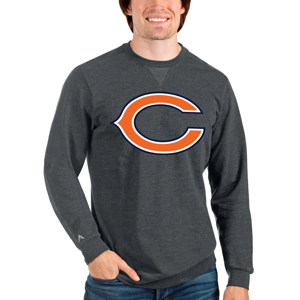 Chicago Bears Antigua Team Reward Crewneck Pullover Sweatshirt - Heathered Charcoal