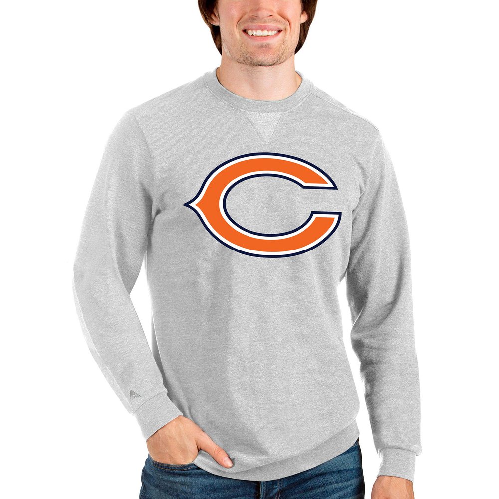 Chicago Bears Antigua Team Reward Crewneck Pullover Sweatshirt - Heathered Gray