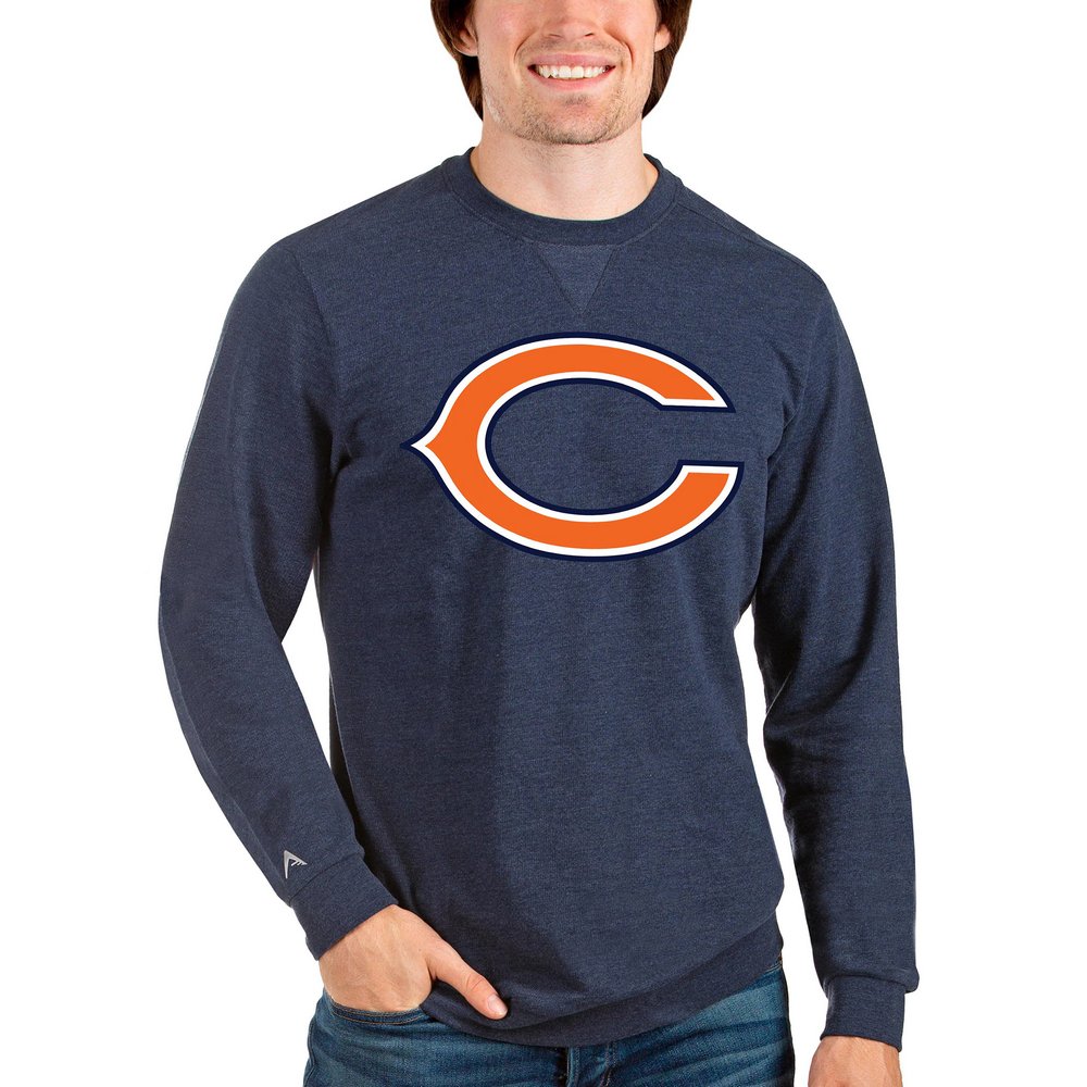Chicago Bears Antigua Team Reward Crewneck Pullover Sweatshirt - Heathered Navy