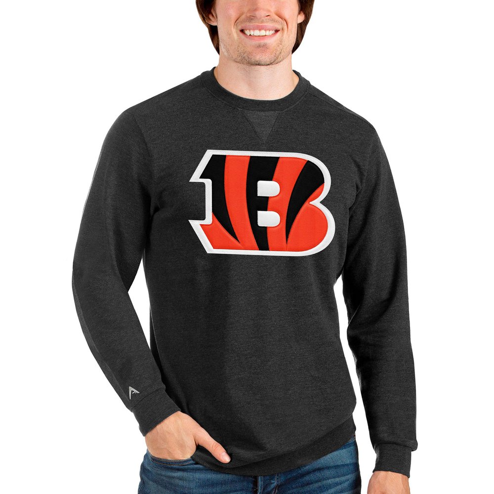 Cincinnati Bengals Antigua Team Reward Crewneck Pullover Sweatshirt - Heathered Black