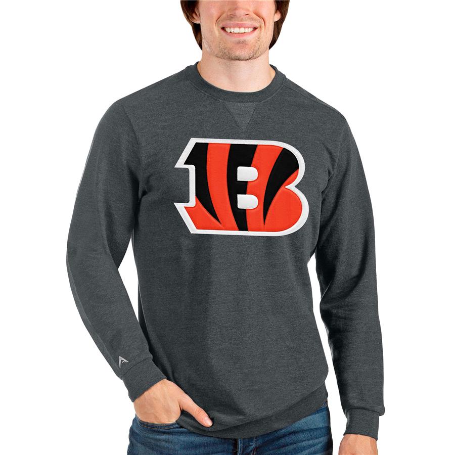 Cincinnati Bengals Antigua Team Reward Crewneck Pullover Sweatshirt - Heathered Charcoal