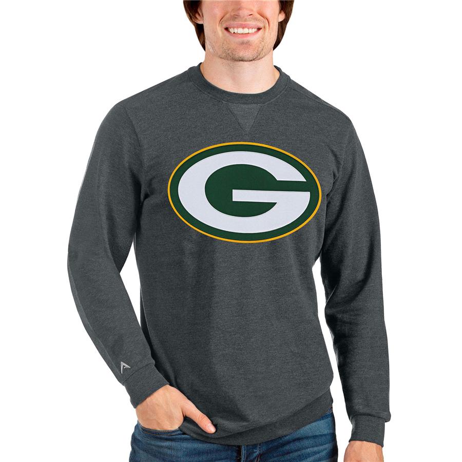 Green Bay Packers Antigua Team Reward Crewneck Pullover Sweatshirt - Heathered Charcoal