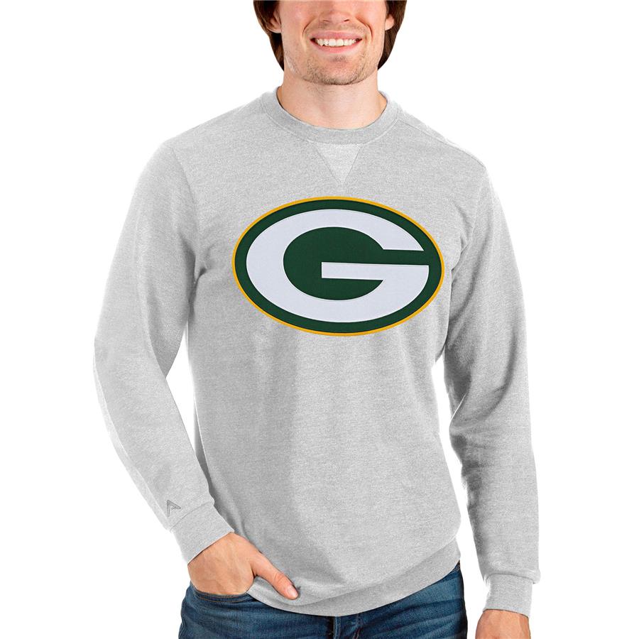 Green Bay Packers Antigua Team Reward Crewneck Pullover Sweatshirt - Heathered Gray