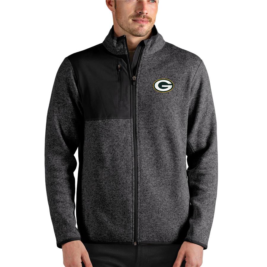Green Bay Packers Antigua Fortune Full-Zip Jacket - Heathered Black
