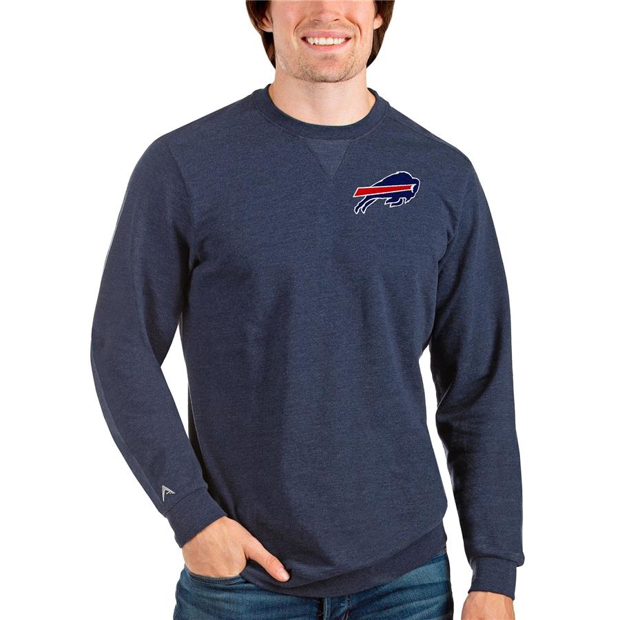 Buffalo Bills Antigua Reward Crewneck Pullover Sweatshirt - Heathered Navy