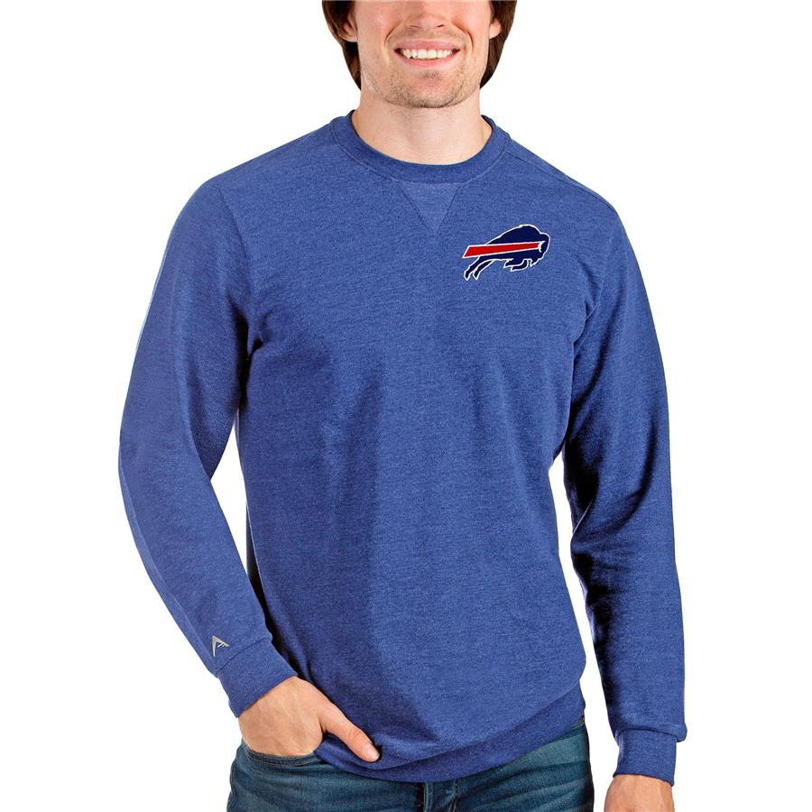 Buffalo Bills Antigua Reward Crewneck Pullover Sweatshirt - Heathered Royal