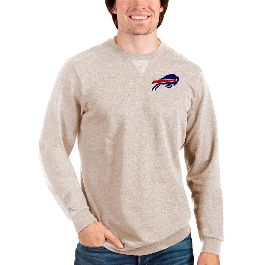 Buffalo Bills Antigua Reward Crewneck Pullover Sweatshirt - Oatmeal